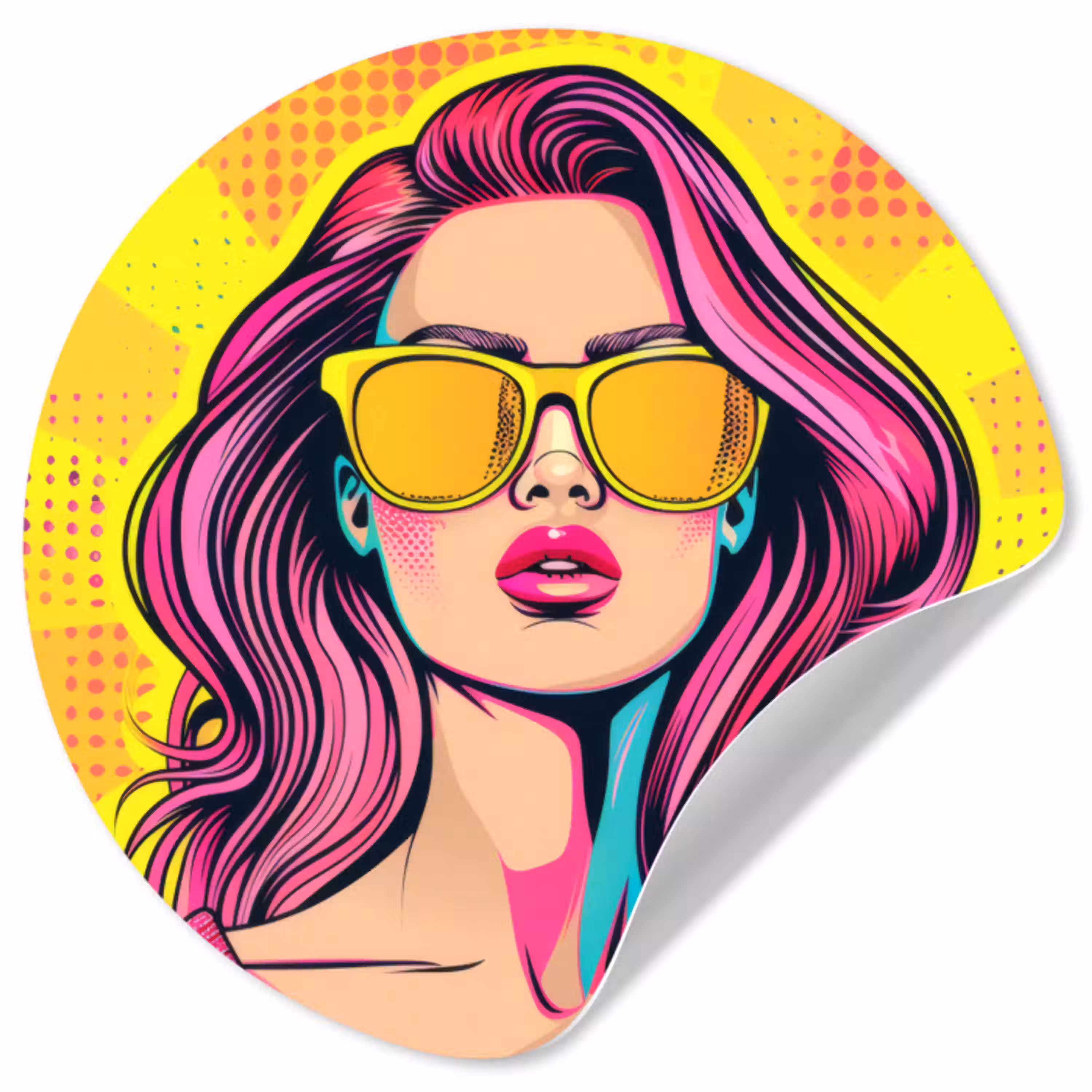 Zonnebril - Vrouw - Zonnig - Geel Wandcirkel behangsticker klein -3d
