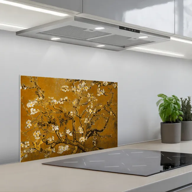 Amandelbloesem - Kunst - Van Gogh - Goud keuken achterwand spatscherm klein -3d_schuin