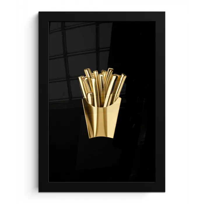 Friet - Goud - Chrome - Eten fotolijst zwart zonder passe partout klein -3d