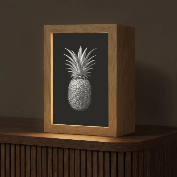 Ananas - Gedetailleerd - Bladeren Light Box met kabel (Tafellamp) klein -z3d_website