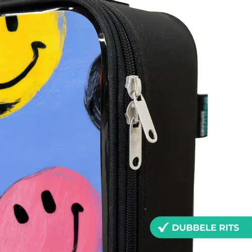 Een speels en kunstzinnig patroon van kleurrijke smileys Kinderkoffer - Zwart klein -rits_NL