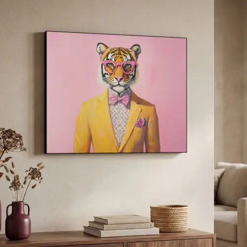 Tijger - Bril - Geel - Jasje Textielframe zwart klein -sfeer3