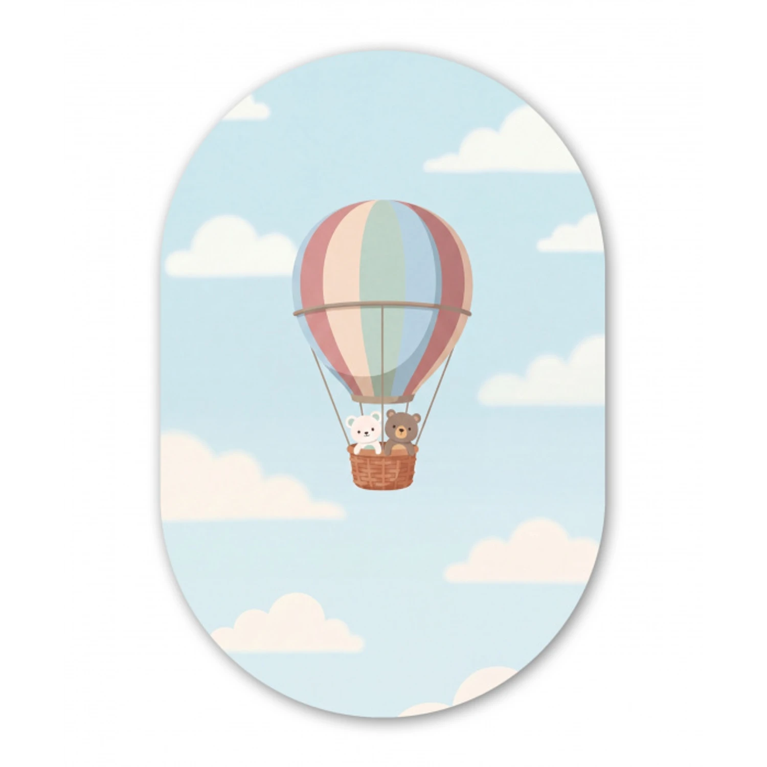 Luchtballon - Beren - Pastel Wandcirkel Ovaal Aluminium middel -3d
