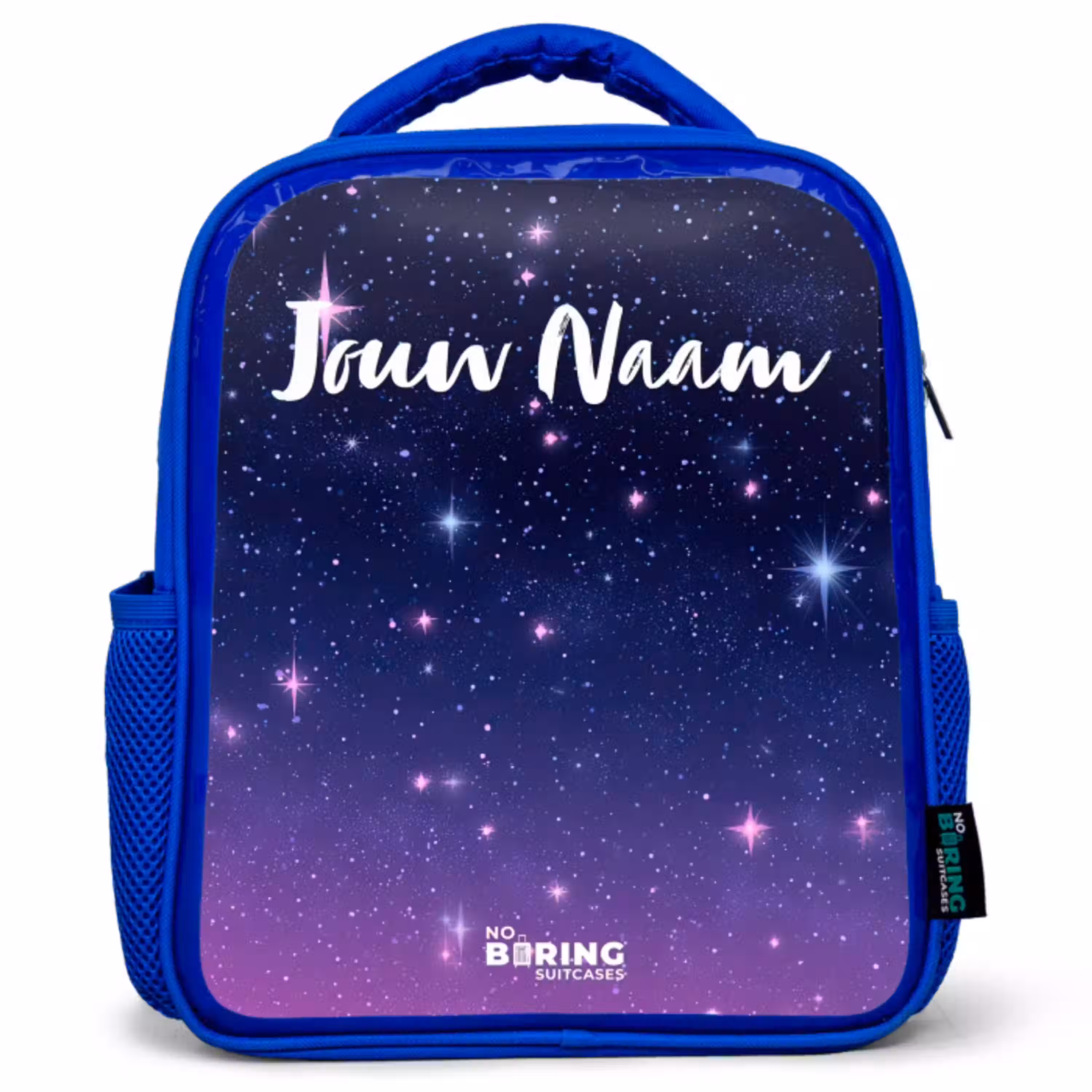 Sterren - Galaxy - Blauw - Roze Kinderrugzak - Blauw middel -3d