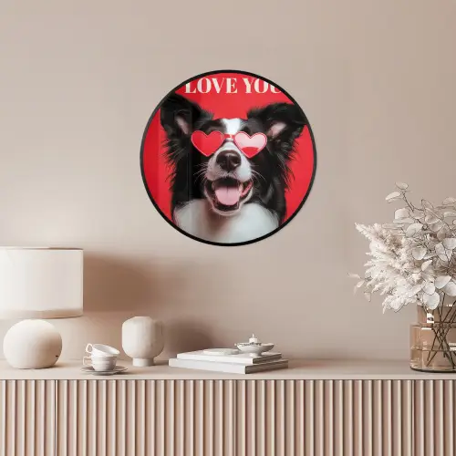 Hond - Hartjesbril - Loveyou - Rood Fotolijst rond zonder passe partout klein -sfeer3