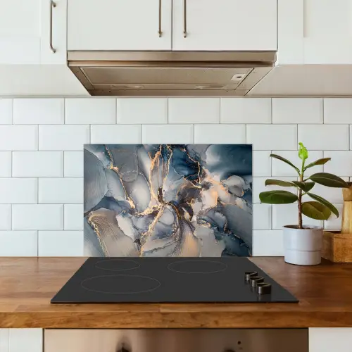 Marmer - Grijs - Blauw - Luxe - Goud keuken achterwand spatscherm klein -sfeer2