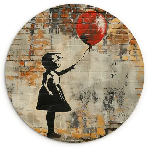Graffiti - Banksy - Meisje - Street art Wandcirkel kunststof plaat 5mm dik klein -3d