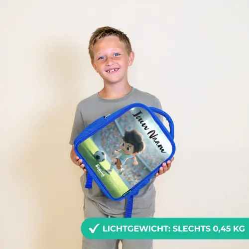Jongen - Voetbal - Stadion - Zonlicht Kinderrugzak - Blauw middel -sfeer1_NL