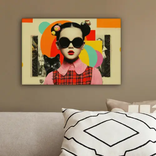 Meisje - Zonnebril - Kat - Retro canvas 2cm klein -sfeer3
