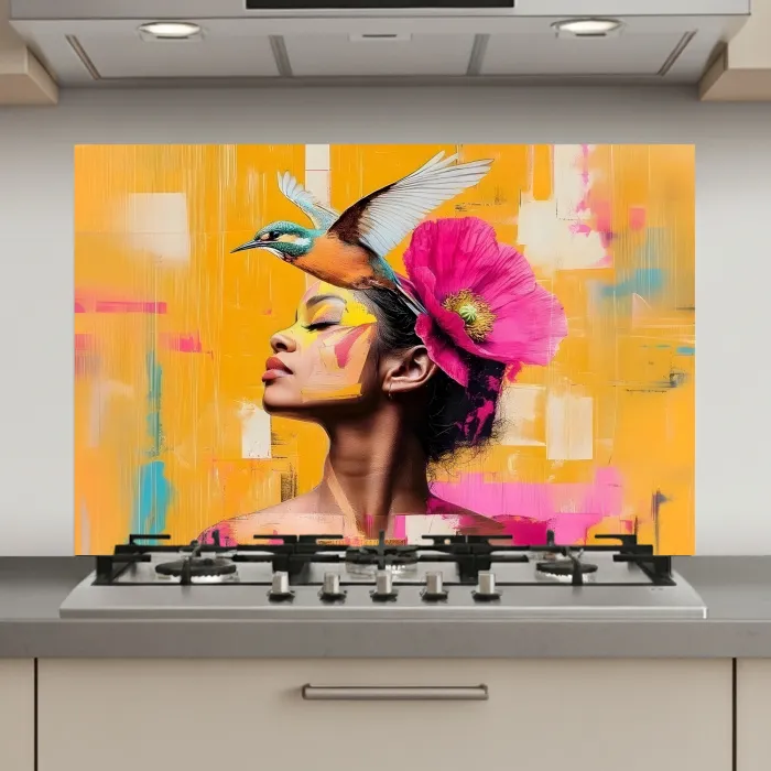 Vogel - Vrouw - Abstract - Bloem keuken achterwand spatscherm klein -3d_website