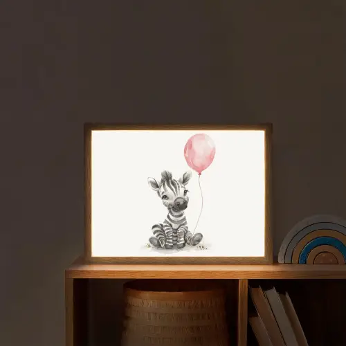 Zebra - Baby - Dieren - Roze ballon Light Box met batterij (Wandlamp kind) middel -sfeer1_kind