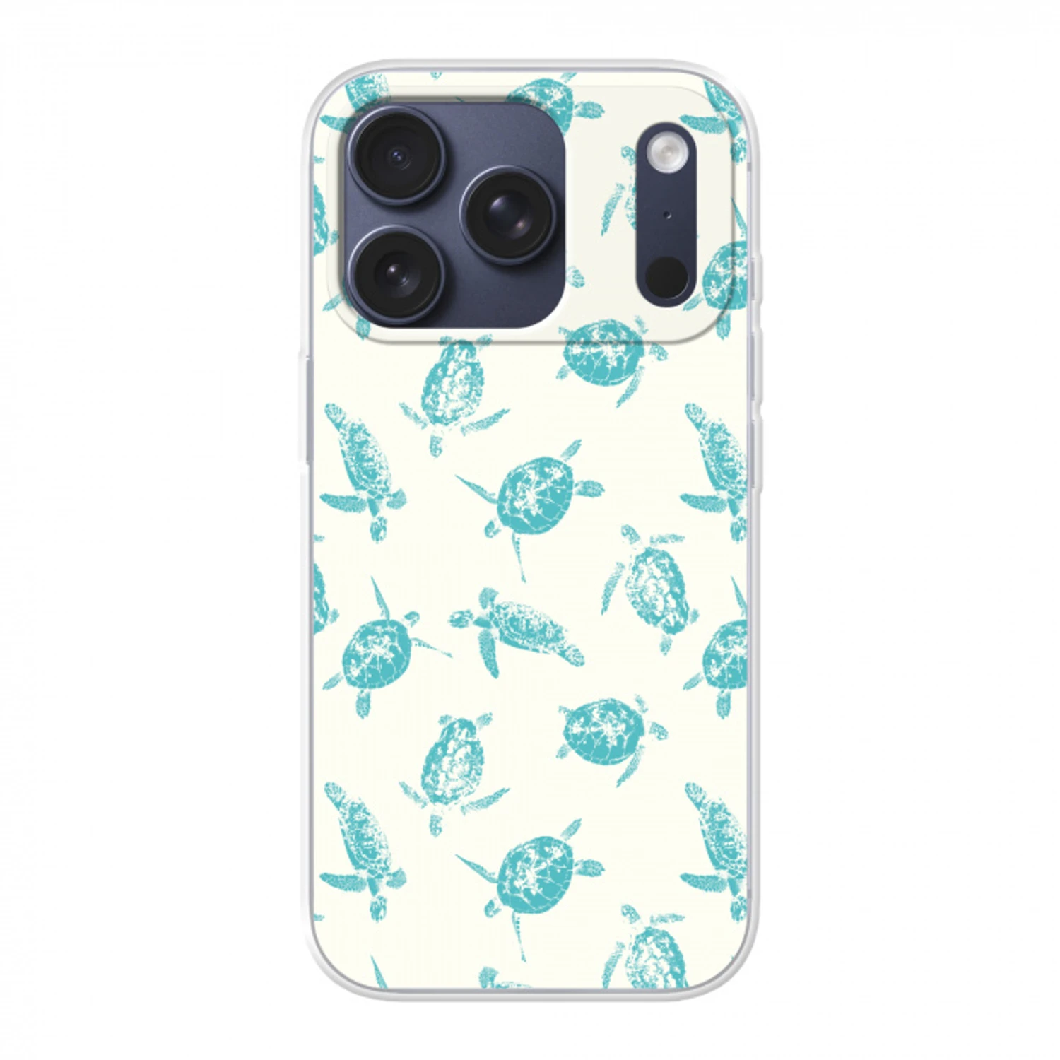Schildpadden - Patroon - Wit - Blauw Telefoonhoesje iPhone 17 Pro klein -3d