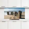 Zand - Strand - Paal - Water - Zomer keuken achterwand 2 middel -3d