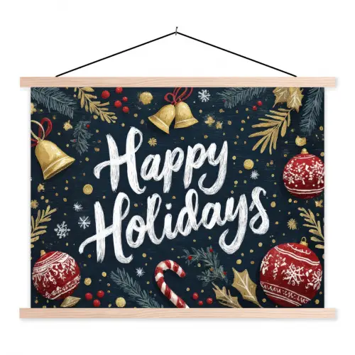 Feestelijk - Kerstgroet - Kleurrijk textielposter latten blank klein -3d