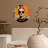 Vrouw - Bril - Strik - Retro Wandcirkel behangsticker klein -sfeer1