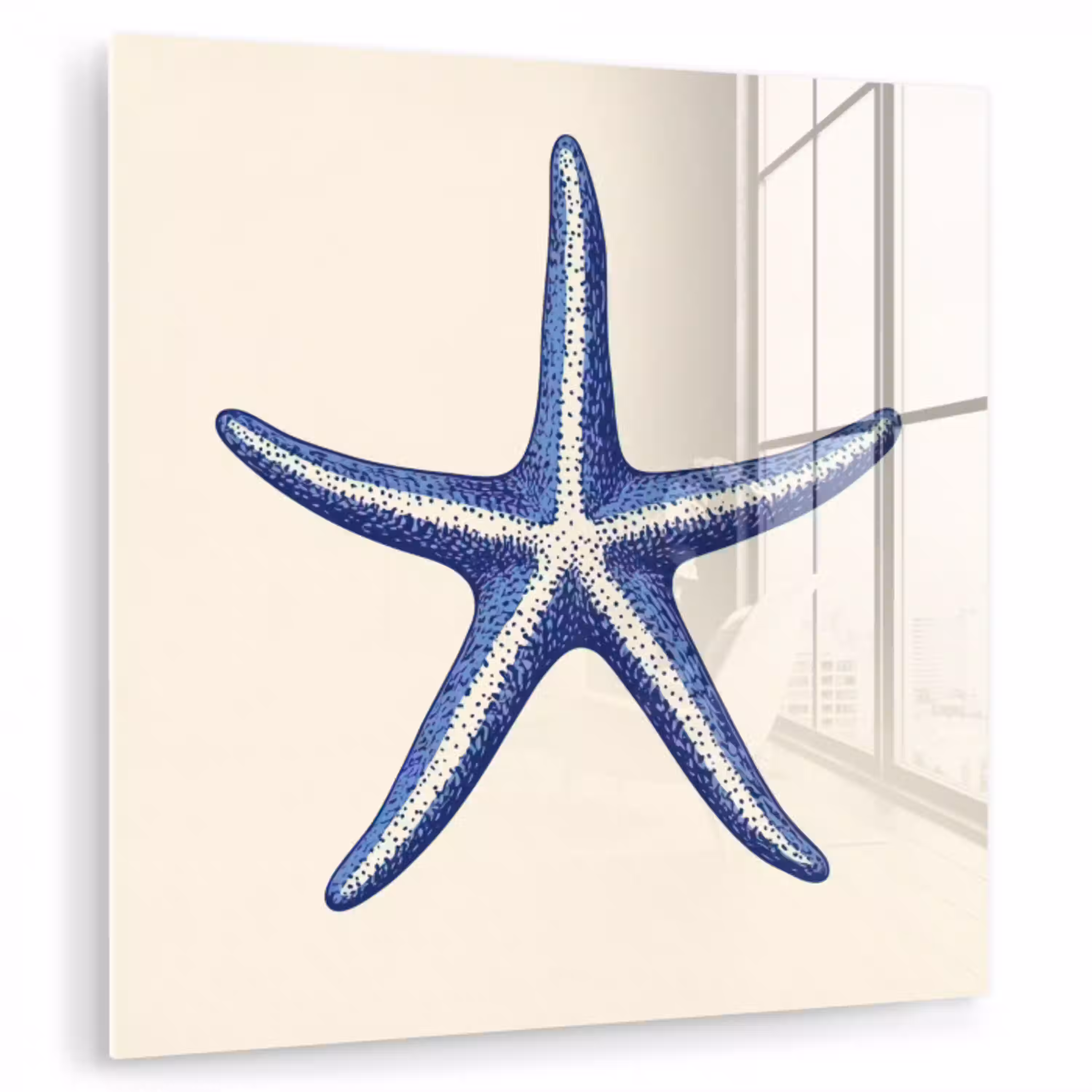 Blauwe zeester - Minimalistisch - Beige plexiglas 5mm klein -zzzproduct_nieuw