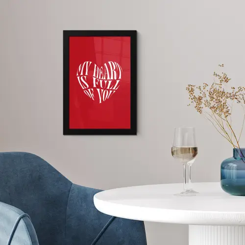 Rood - Hart- Tekst - Valentijn fotolijst zwart zonder passe partout klein -sfeer4