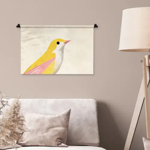Vogel - Minimalistisch - Geel Wandkleed katoen klein -sfeer4