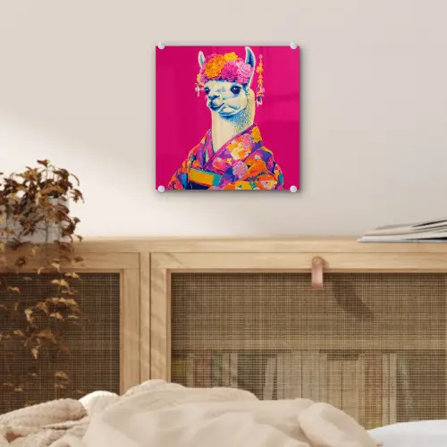 Lama - Kimono - Bloemenkrans - Felroze plexiglas 5mm klein -sfeer4