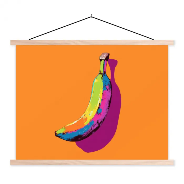 Felle kleuren - Banaan - popart textielposter latten blank klein -3d
