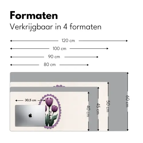 Tulpen - Paars - Lijst - Bladeren Muismat XXL klein -sfeer5