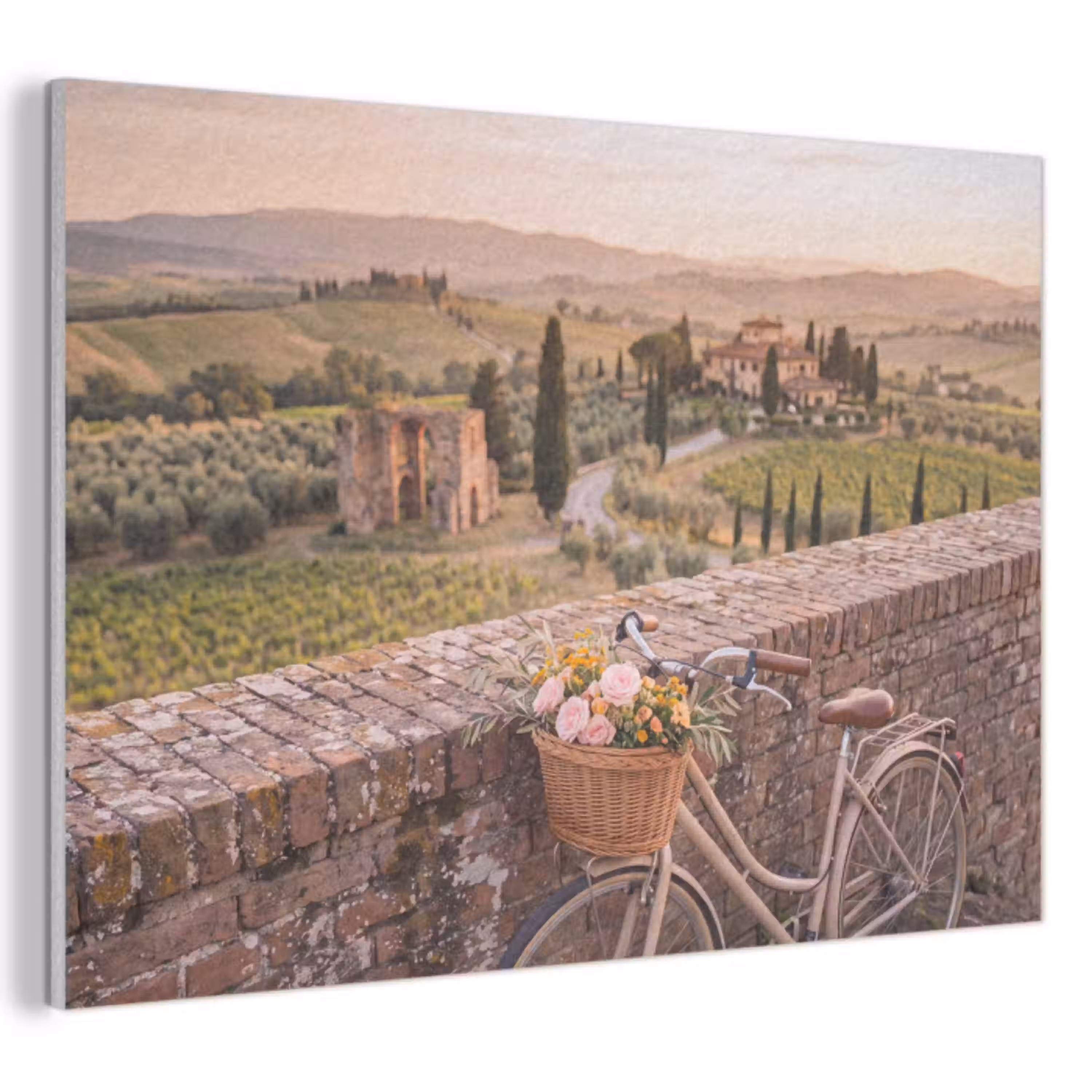 Fiets - Bloemen - Toscane - Landschap - Roze PET vilt klein -3d