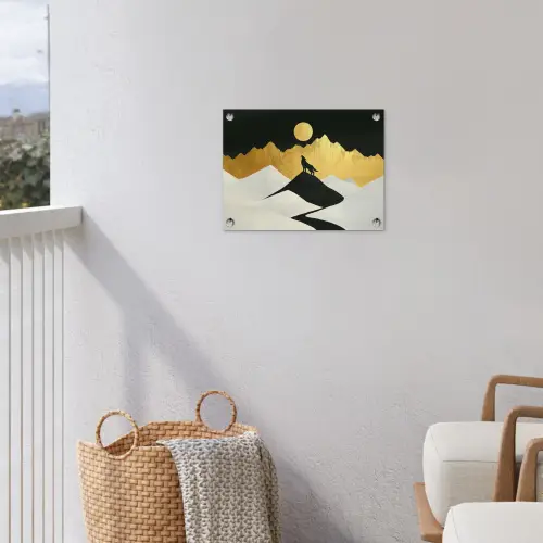 Wolf - Bergen - Maan - Zwart tuinposter los doek klein -sfeer8
