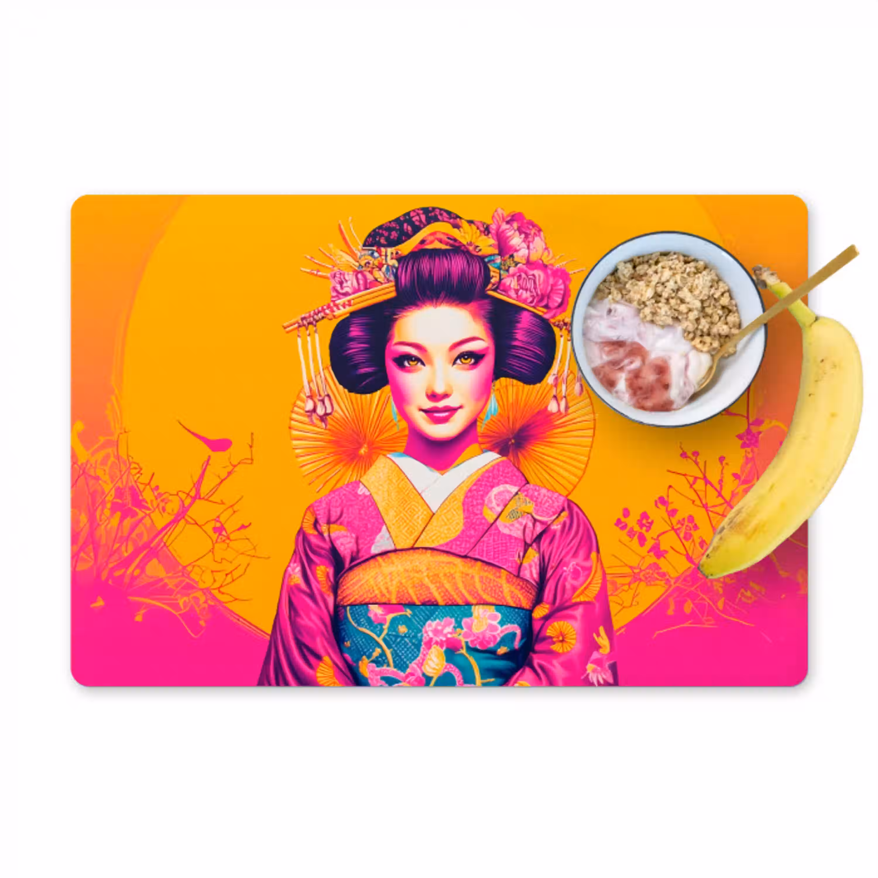Bloemen - Vrouw - Kimono - Roze Placemat vinyl groot -zzzproduct_Kitchenyeah-website