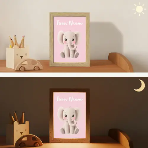 Olifant - Baby - Roze - Cartoon Light Box met kabel (Kinderlampje) klein -sfeer3_kind