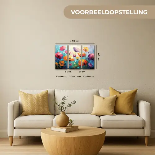 Bloemen - Kleurrijk - Abstract - Natuur Canvas - Meerluiken 3 luik klein -sfeer6-formaat