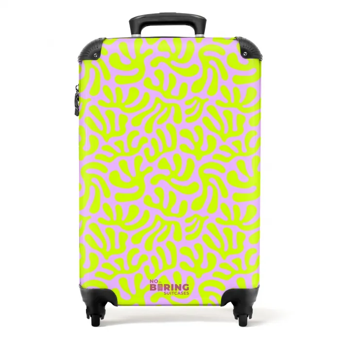 Neon bladeren op lichtroze achtergrond NBS - Handbagage koffer - Volwassenen Unisex middel -productfoto_recht