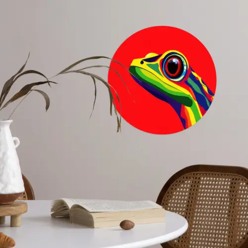 Kikker - Kleurrijk - Strepen - Ogen Wandcirkel behangsticker klein -sfeer3