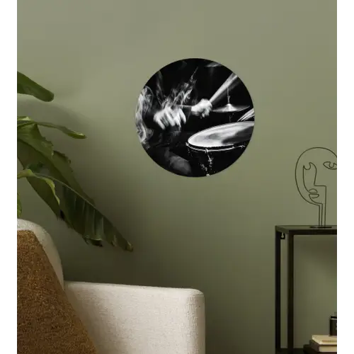 Drummer - Zwart - Drumstel Wandcirkel behangsticker klein -sfeer2