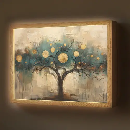 Boom - Abstract - Bruin - Goud - Industrieel Light Box met batterij (Wandlamp) middel -z3d_website