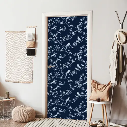 Grafisch - Bloesemtak - Blauw deurposter klein 289 -sfeer6