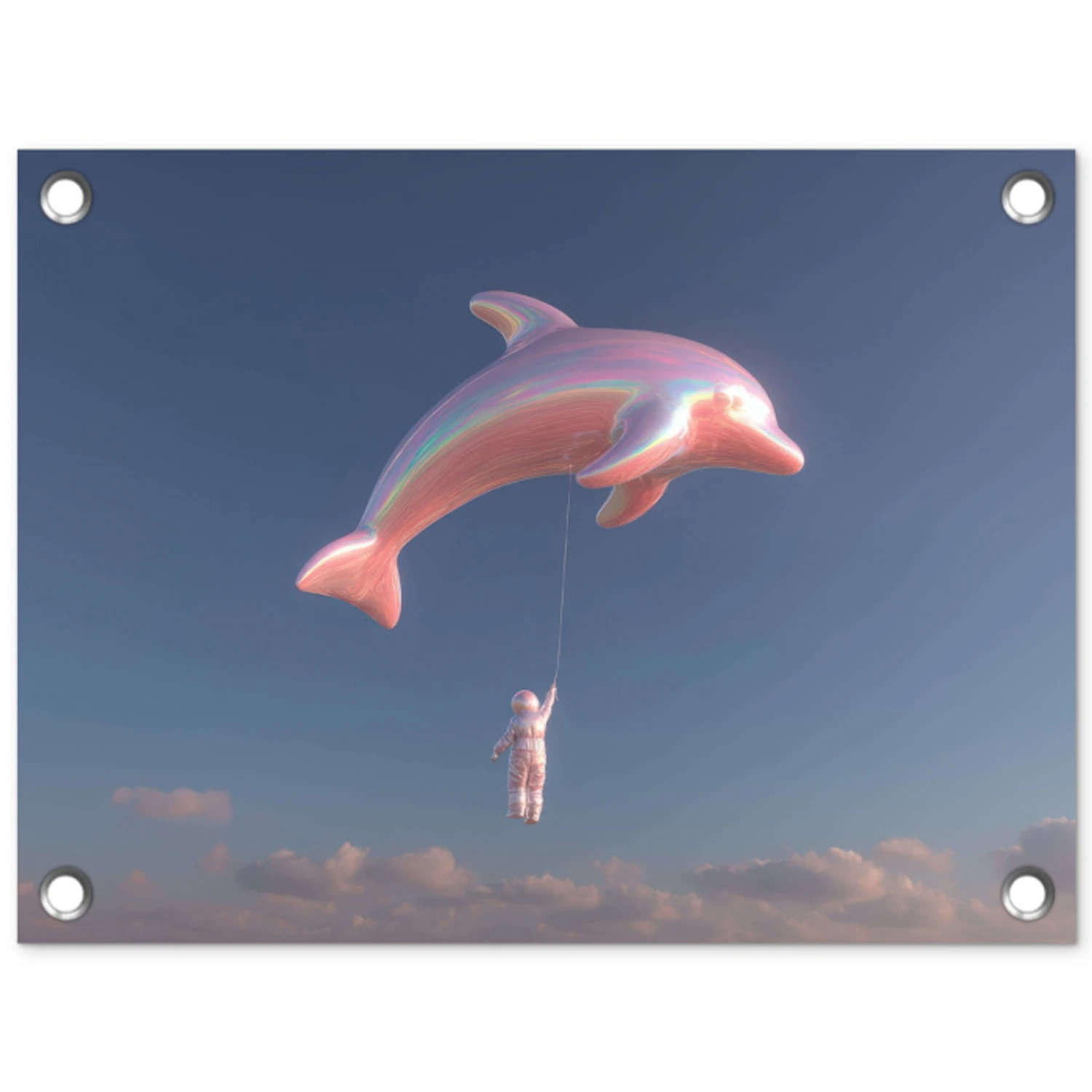Dolfijn - Roze - Astronaut tuinposter los doek klein -3d