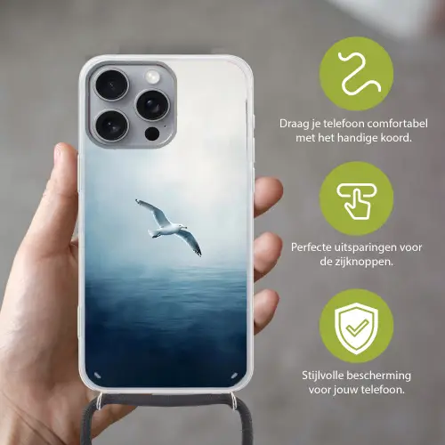 Meeuw - Wit - Zee - Mistig Hoesje iPhone 16 Pro Max met koord klein -sfeer2_NL