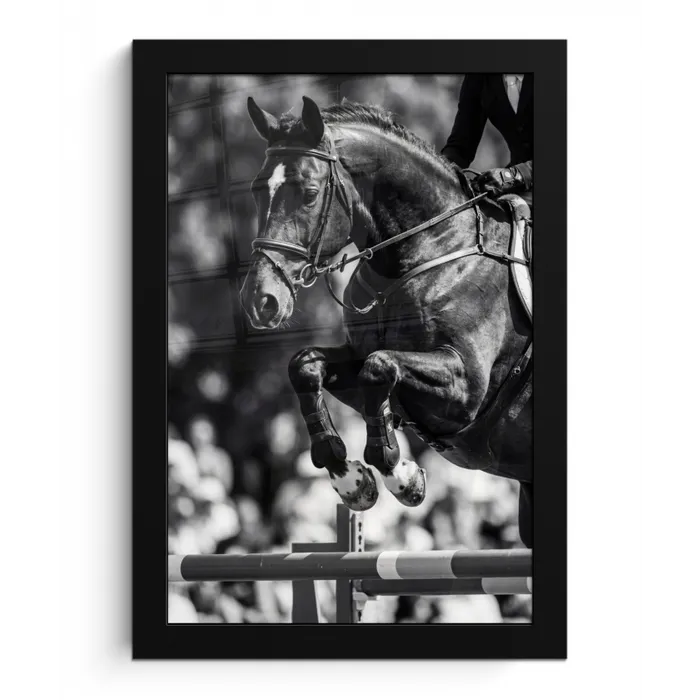 Springen - Paard - Zwart - Wit fotolijst zwart zonder passe partout klein -3d