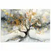 Boom - Modern - Abstract - Goud - Zwart - Wit poster papier klein -3d