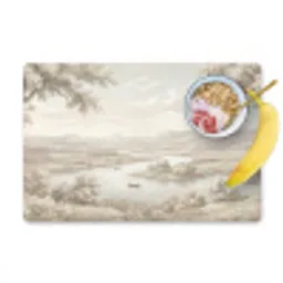 Rivierlandschap - Bergen - Natuur - Vintage - Beige Placemat vinyl groot -zzzproduct_Kitchenyeah-website