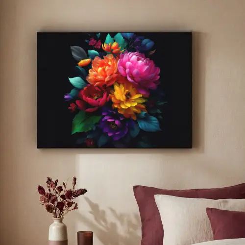 Boeket - Bloemen - Kleur Textielframe zwart klein -sfeer1