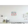 Blauw - Roze - Bloemen textielposter latten blank klein -kinderkamer