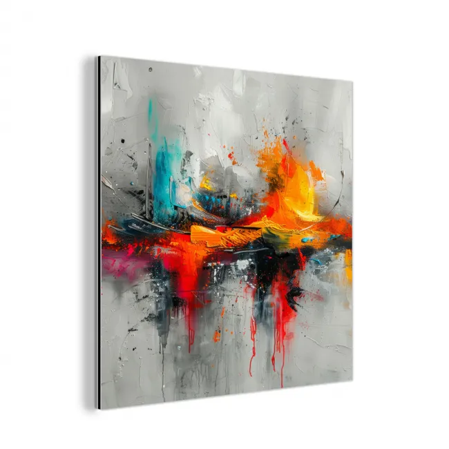 Aluminium schilderij - Moderne kunst - Oranje - Grijs - Abstract