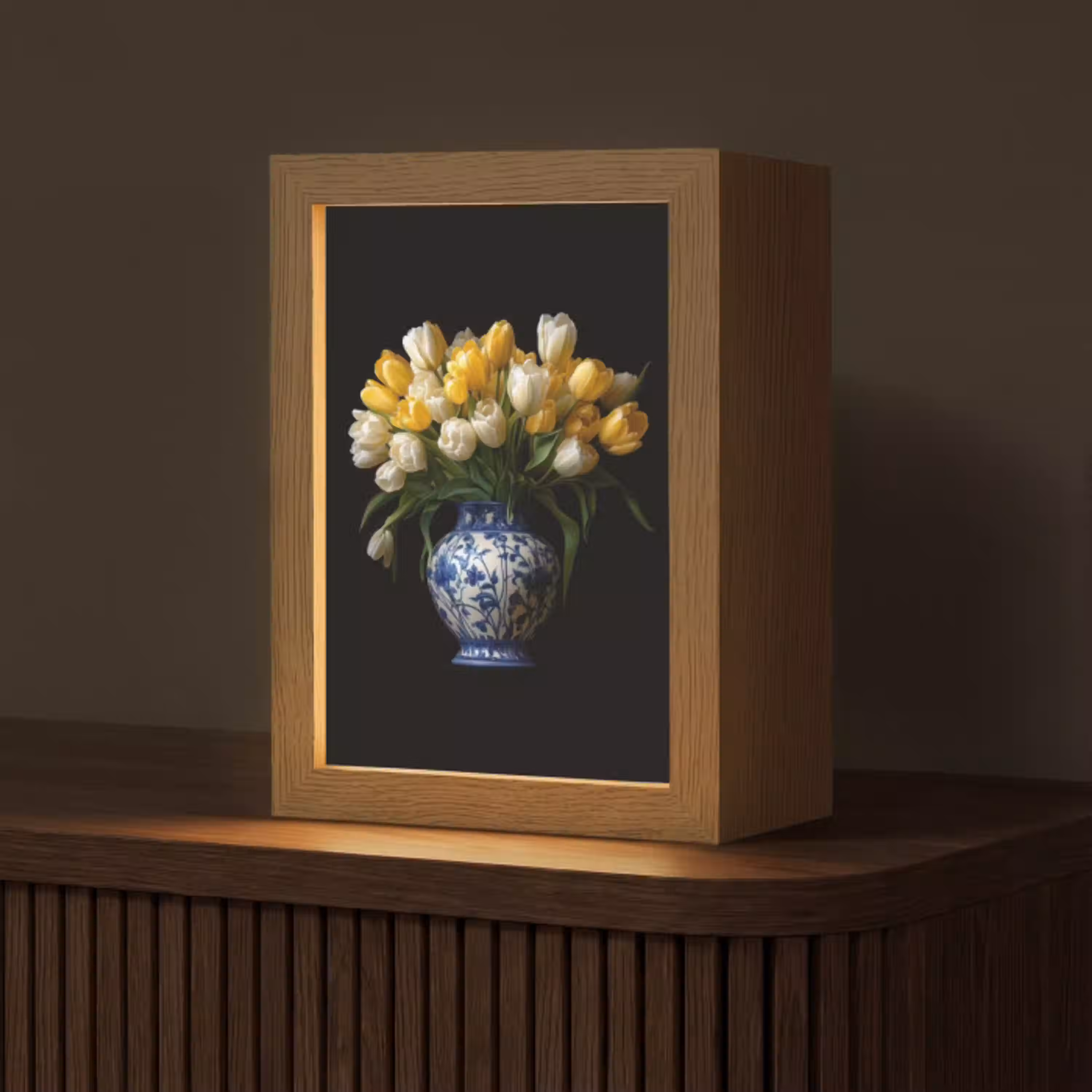 Geel - Tulpen - Vaas - Bloemen Light Box met kabel (Tafellamp) klein -z3d_website