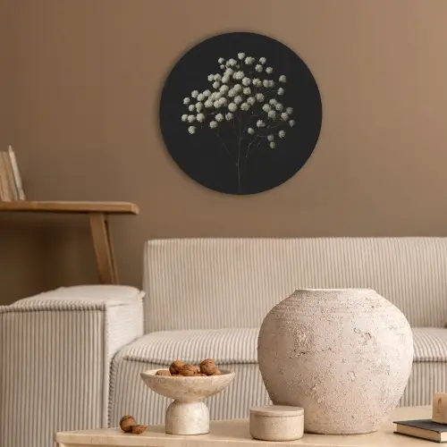 Gipskruid - Bloemetjes - Wit - Minimalistisch Akoestische PET Vilt - Rond klein -sfeer1