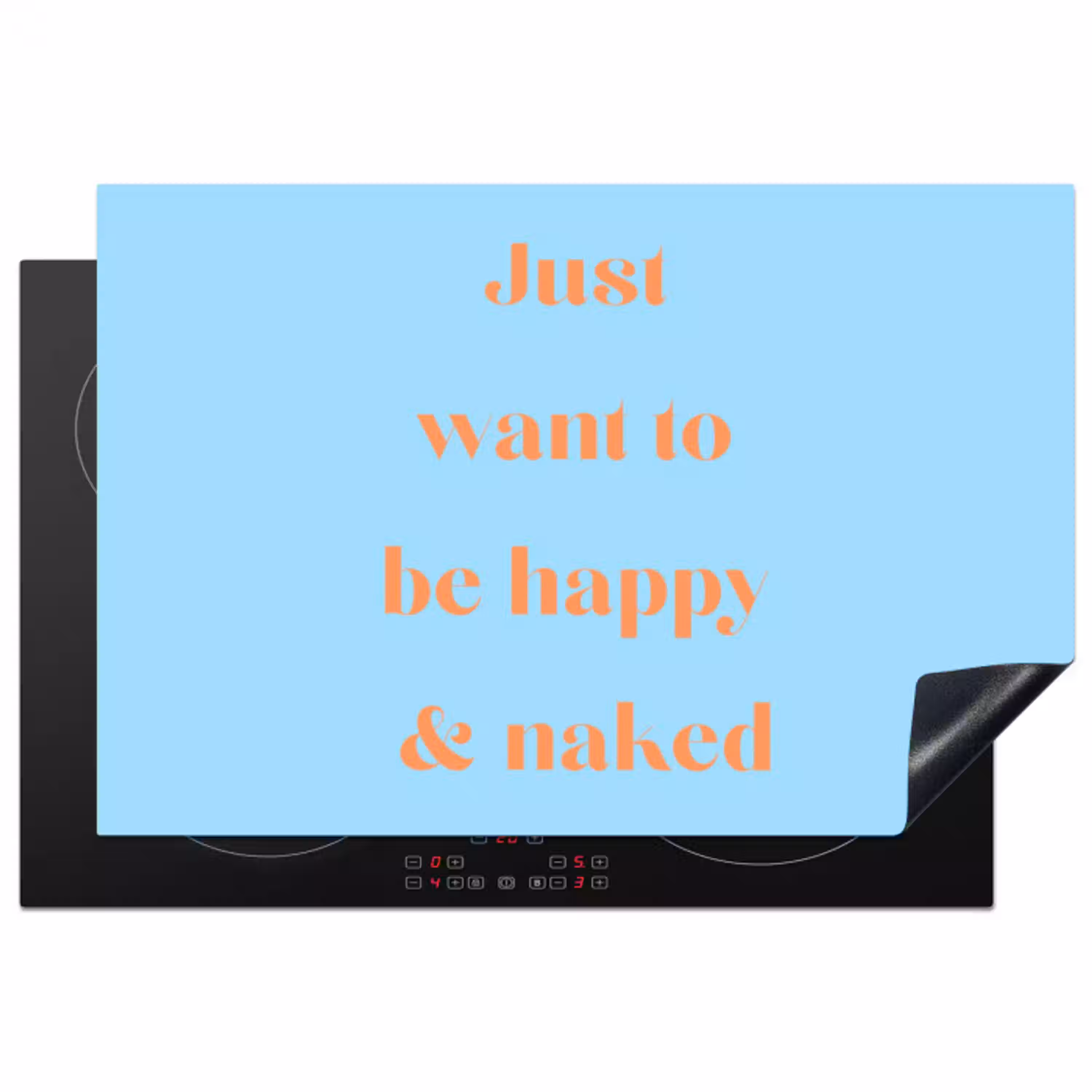 Blauw - Oranje - Just want to be happy & naked Inductie beschermer vinyl 3mm klein -3d