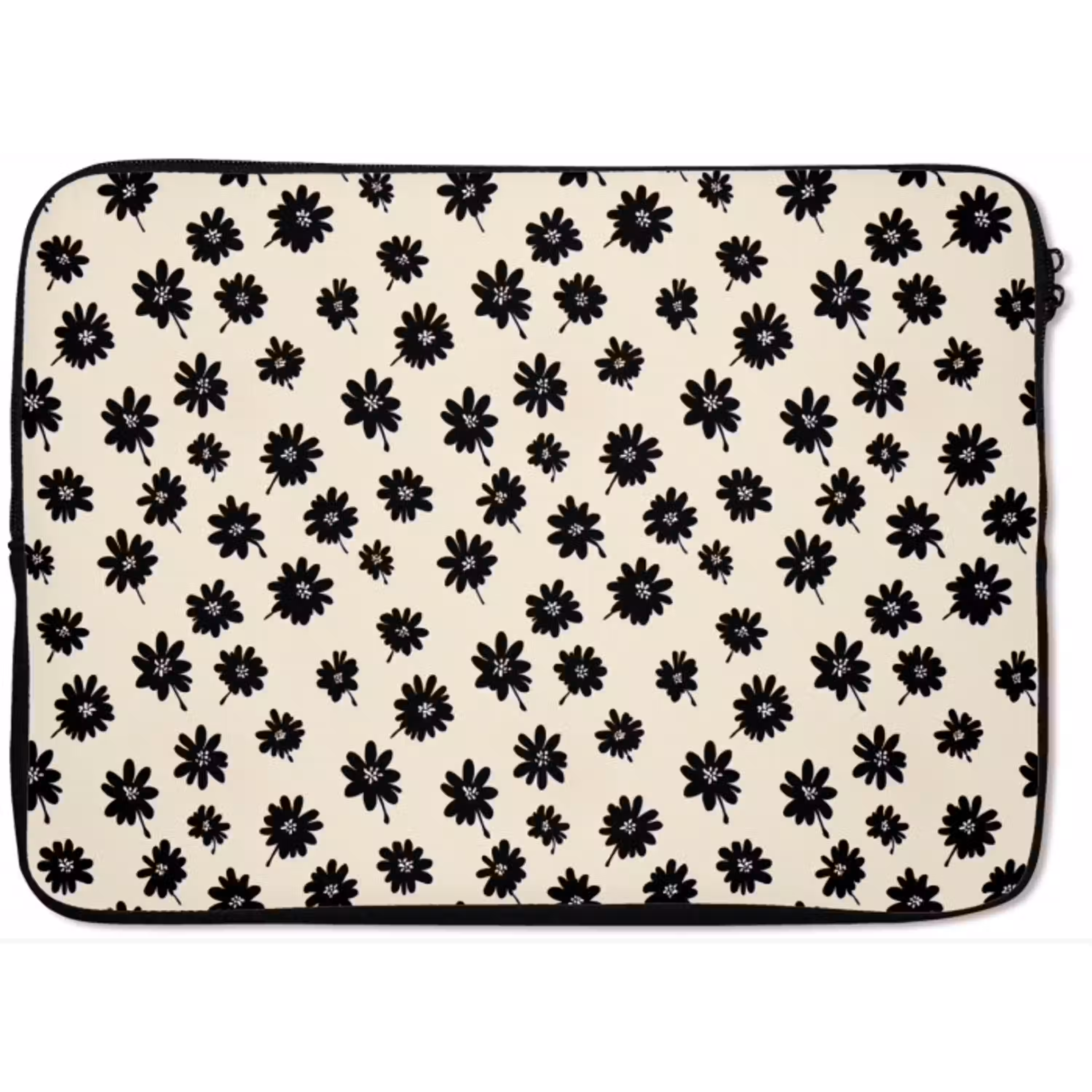 Madeliefjes - Grafisch - Zwart - Beige laptophoes neopreen klein 279 -zkaufland3dotto