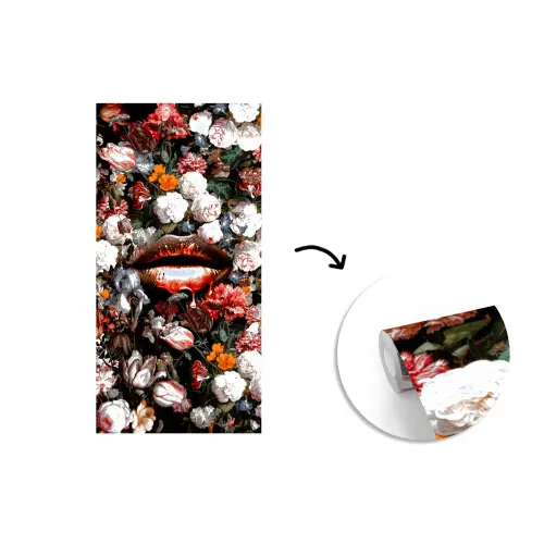 Lippen - Bloemen - Verf - Oranje - Kunst - Abstract - Oude meesters fotobehang vinyl groot -3d