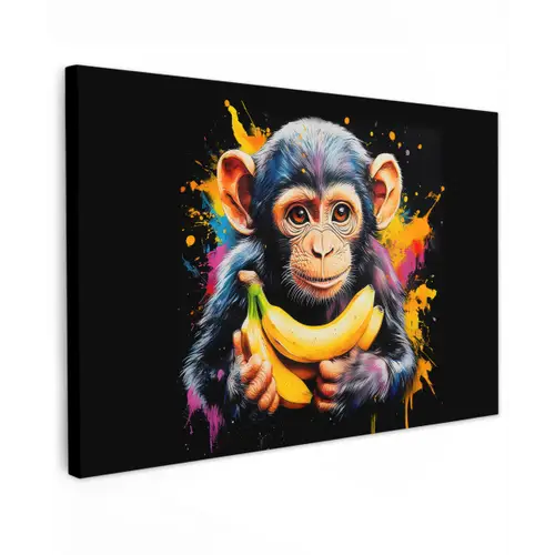 Aap - Graffiti - Kleurrijk - Bananen - Modern canvas 2cm klein -z3d