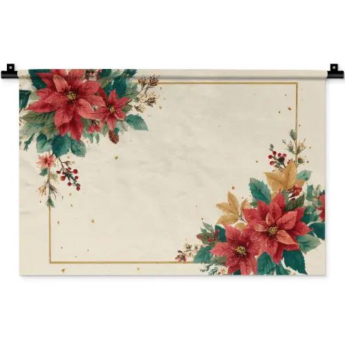 Kerst - Poinsettia - Omlijsting - Kleurrijk Wandkleed katoen klein -zz3d